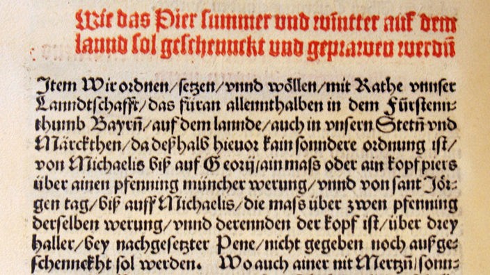 Bayerischer Landesordnung von 1516 zum Reinheitsgebot (Ausriss) 