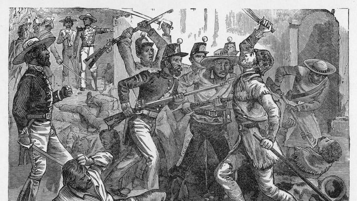 Davy Crocketts Tod in Alamo (Zeichnung s/w)