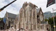 Zerstörte Kathedrale von Christchurch am 24.02.2011