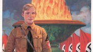 Bildpostkarte: Hitlerjunge mit Reichsparteitagmotiven