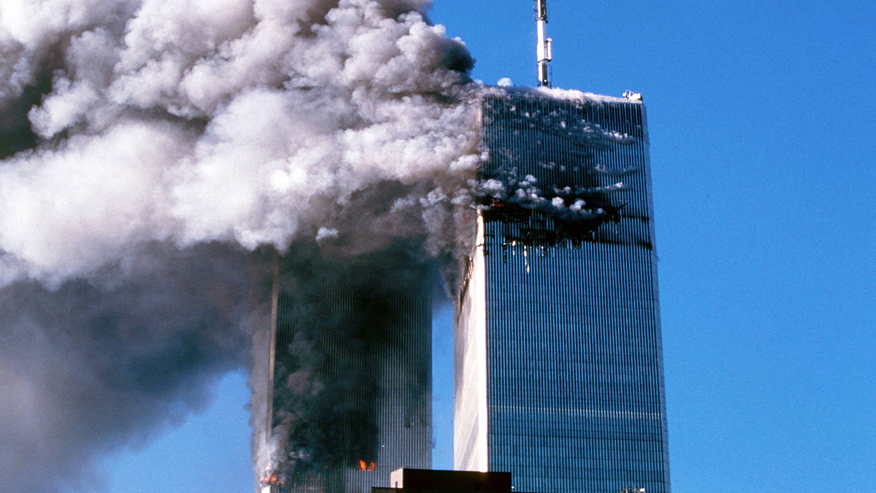 Brennende Türme des World Trade Centers am 9. September 2001 in New York