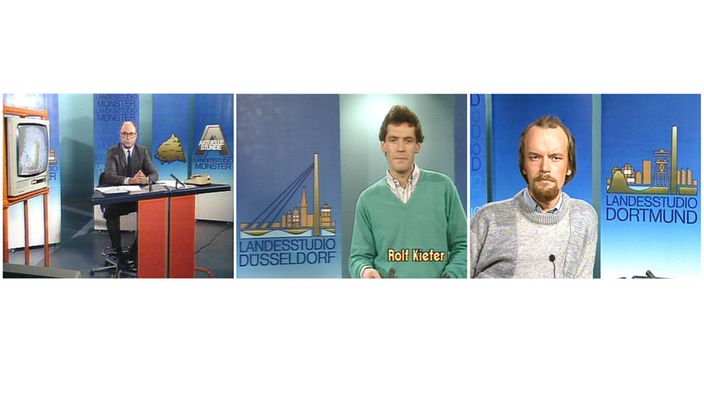 Montage: Moderatoren der WDR-Landesstudios Münster, Düsseldorf und Dortmund in den 1980er Jahre