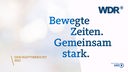 Titelseite des Geschäftsberichts 2022, mit Schriftzug "Bewegte Zeiten. Gemeinsam stark. Geschäftsbericht 2022". Mit WDR-Logo und "ARD - Wir sind deins".