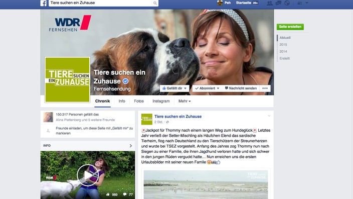 Screenshot der Facebookseite von "Tiere suchen ein Zuhause"