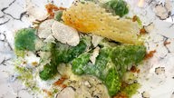 Das Bild zeigt das Gericht "Kartoffel-Spinat-Gnocchi gefüllt mit Käse-Fonduta"des Restaurants "Sissi"