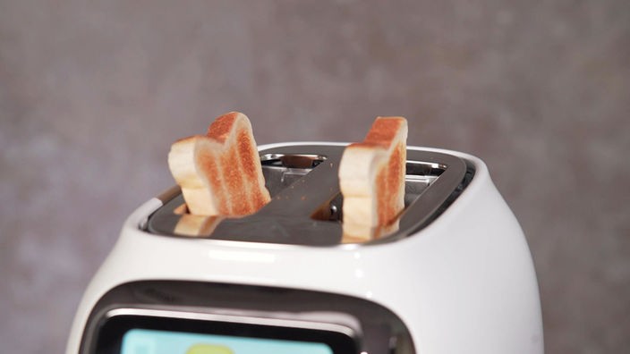 Das Bild zeigt zwei Toasts, die aus einem Toaster ragen. 