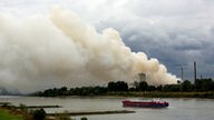Eine weiß-graue Rauchwolke zieht über den Rhein