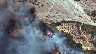Satellitenaufnahme eines Waldbrandes auf Rhodos, Griechenland