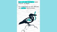 Game-Screenshot: Neun von zehn Seevögeln haben Plastik im Magen. Sie verwechseln es mit Nahrung und sterben häufig daran.