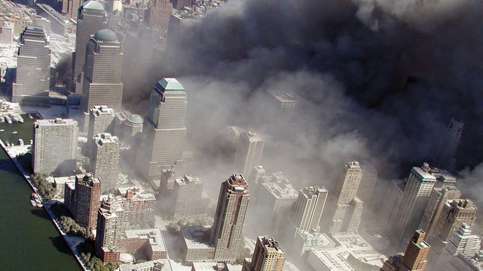 Luftaufnahme von New York nach den Anschlägen
