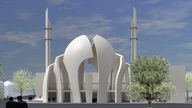 Computergrafik zeigt den Entwurf zum Neubau einer Moschee in Köln