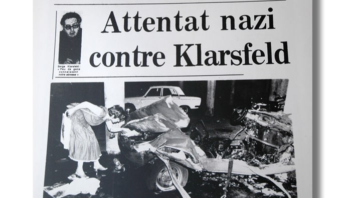 Zeitungsbericht über das ausgebrannte Auto der Klarsfelds