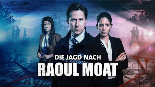 Auf dem Bild sieht man vorne einen Mann und hinter ihm zwei Frauen. Auf dem Bild ist der Schriftzug "Die Jagd nach Raoul Moat".