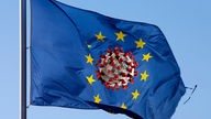 Europa-Flagge mit Coronavirus.