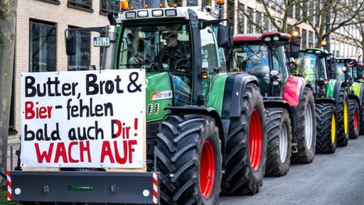 Eine Reihe demonstrierender Traktoren