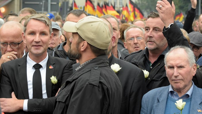 Björn Höcke und Lutz Bachmann beim Trauermarsch in Chemnitz am 1. September