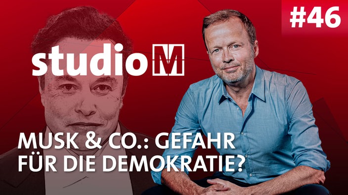 Das Bild zeigt Georg Restle mit dem Schriftzug "Musk und Co . Gefahr für die Demokratie?"