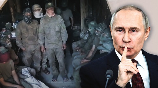 Collage: Der russische Präsident Wladimir Putin vor einem Bild von jemenitischen Kämpfern