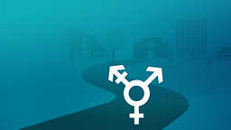 Illustration:Gendersymbol auf dem Weg zu einem Rathaus