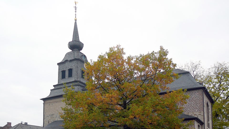 Kirchgebäude hinter hohem Baum