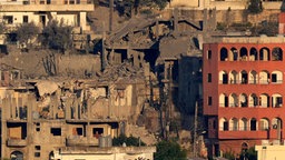 Zerstörte Häuser in einer Grenzstadt im Südlibanon