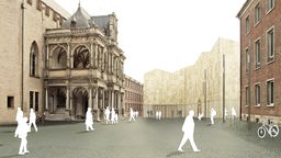 Der digital erstellte Planungsentwurf (Wandel Lorch Architekten) des zukünftigen jüdischem Museums in Köln. 