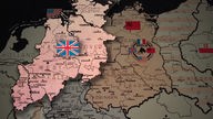 Grafik: Karte mit der britischen und der französichen Besatzungszonen an Rhein und Ruhr