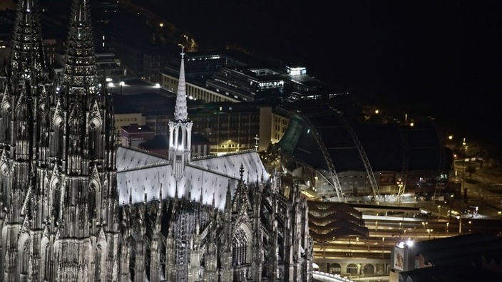 Luftaufnahme Kölner Dom bei Nacht