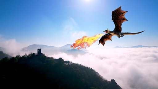 Drachen fliegt über dem Drachenfels