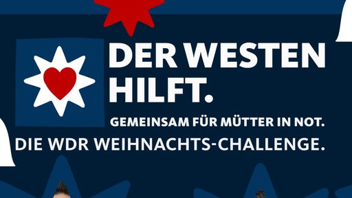 Collage mit Gesichtern von Moderator:innen und dem Schriftzug: Der Westen hilft. Die WDR Weihnachts-Challenge