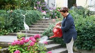 Agnes Böcker gießt Blumen