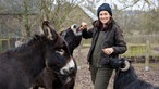 Zaneta Frankenfeld mit umringt von Eseln. 