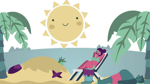 Zwei Personen liegen am Strand und genießen die Sonne. 