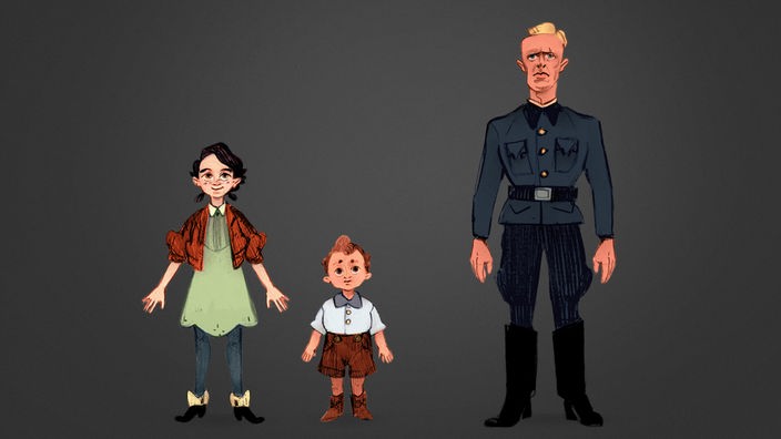 Drei animierte Figuren aus dem Computer-Spiel, welches Yaar entwickelt hat