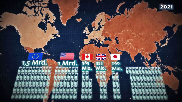 Grafik: Weltkarte mit Verteilung der Impfdosen