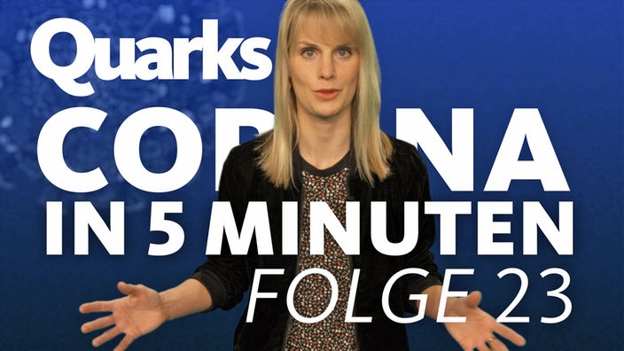 Montage: Lisa Weitemeier vor Text "Quarks – Corona in 5 Minuten – Folge 23"