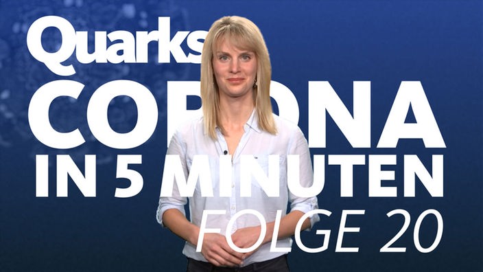Montage: Lisa Weitemeier vor Text "Quarks – Corona in 5 Minuten – Folge 20"