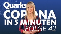 Montage: Lisa Weitemeier vor Text "Quarks – Corona in 5 Minuten – Folge 42"