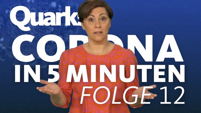Montage: Katrin Krieft vor Text "Quarks – Corona in 5 Minuten – Folge 12