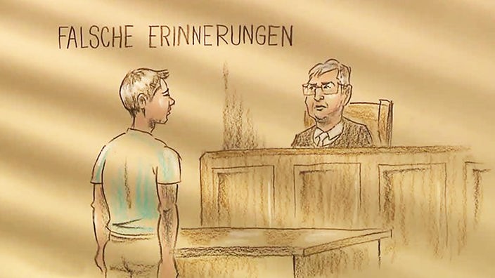 Illustration: Angeklagter vorm Richter