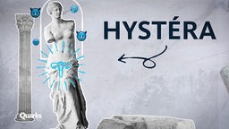 Montage: weibliche Skulptur und Schriftzug "Hystera"