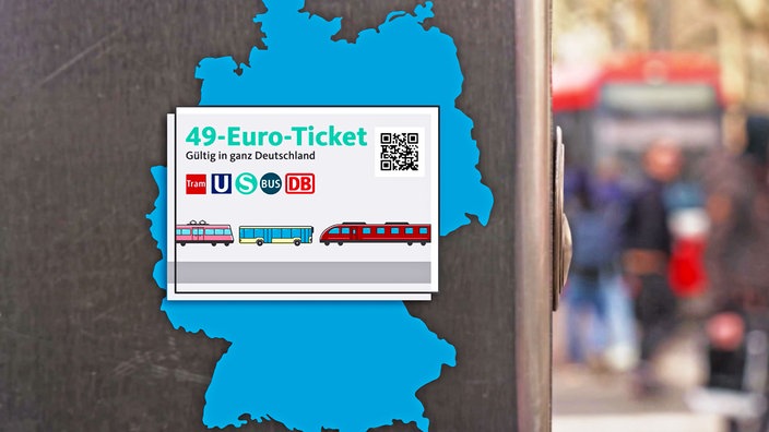 Grafik: 49-Euro-Ticket vor Deutschlandkarte