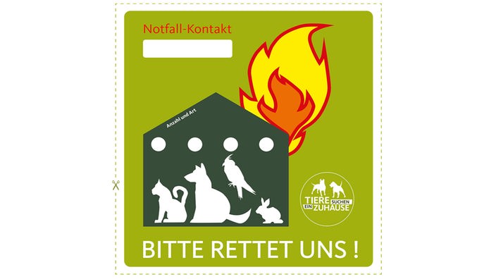 Notfall-Sticker zur Information über im Haushalt lebende Haustiere für die Feuerwehr