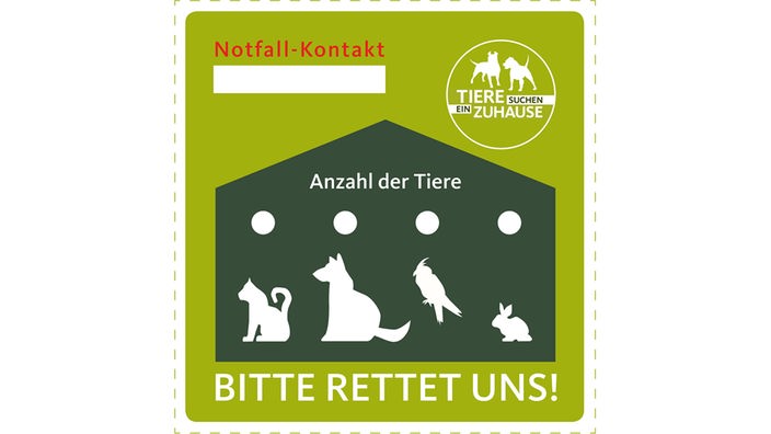 Notfall-Sticker zur Information über im Haushalt lebende Haustiere für Helfer