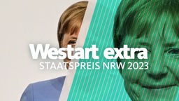 Porträt Angela Merkel mit text Westart Extra, Staatspreis NRW