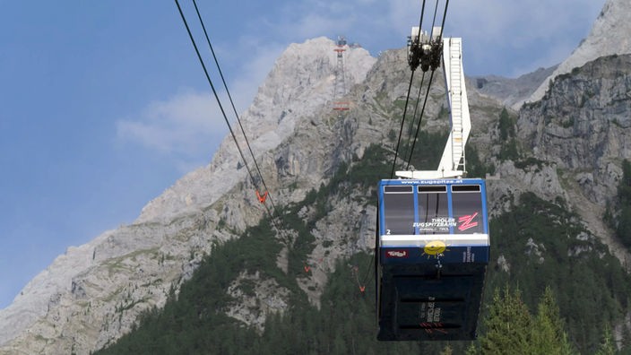 Seilbahngondel vor steilem Zugspitzmassiv