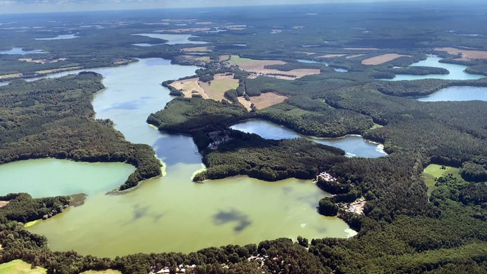 Luftaufnahme der Seenplatte: Die Müritz ist mit 110 Quadratkilometern Deutschlands größter Binnensee