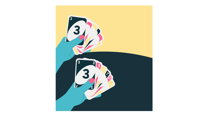Auf dem Bild ist eine illustration von einer Hand mit Spielkarten zu sehen.
