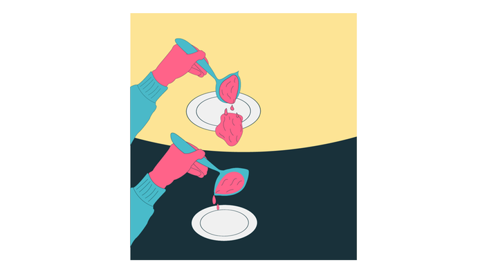 Auf dem Bild ist eine illustration von einer Hand mit einer Suppenkelle zu sehen.