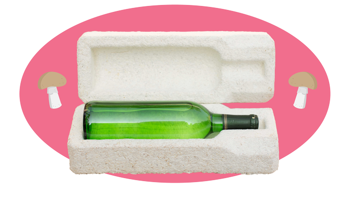 Verpackung aus Myzel für eine Flasche Wein